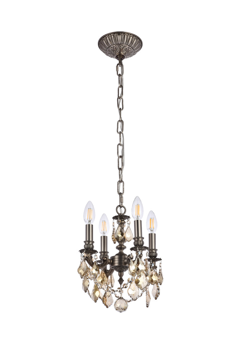 Lillie 4 light Pewter Pendant Golden Teak (Smoky) Royal Cut Crystal