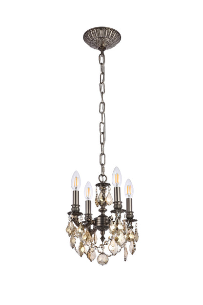 Lillie 4 light Pewter Pendant Golden Teak (Smoky) Royal Cut Crystal