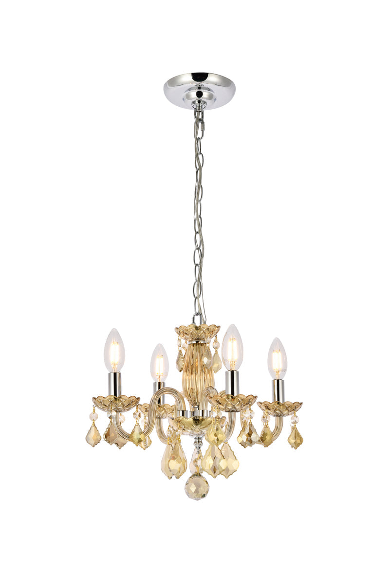 Rococo 4 light Golden Teak Pendant Golden Teak (Smoky) Royal Cut Crystal