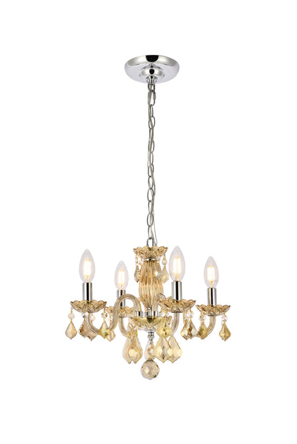 Rococo 4 light Golden Teak Pendant Golden Teak (Smoky) Royal Cut Crystal