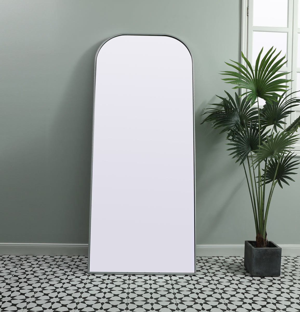 Metal Frame Arch Full Length Mirror 32x76 Inch in Silver