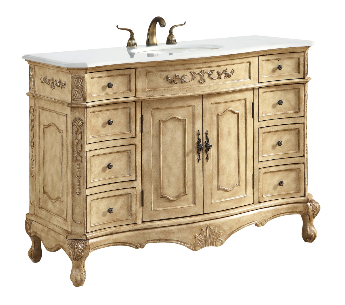 48 inch Single Bathroom vanity in Antique Beige with ivory white engineered marble