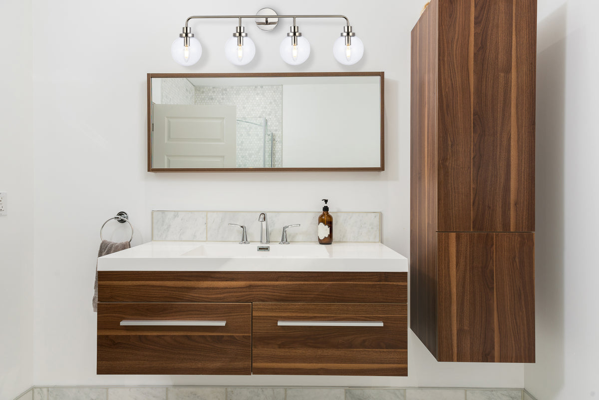 Hanson 4 lights bath sconce in polished nickel with clear shade