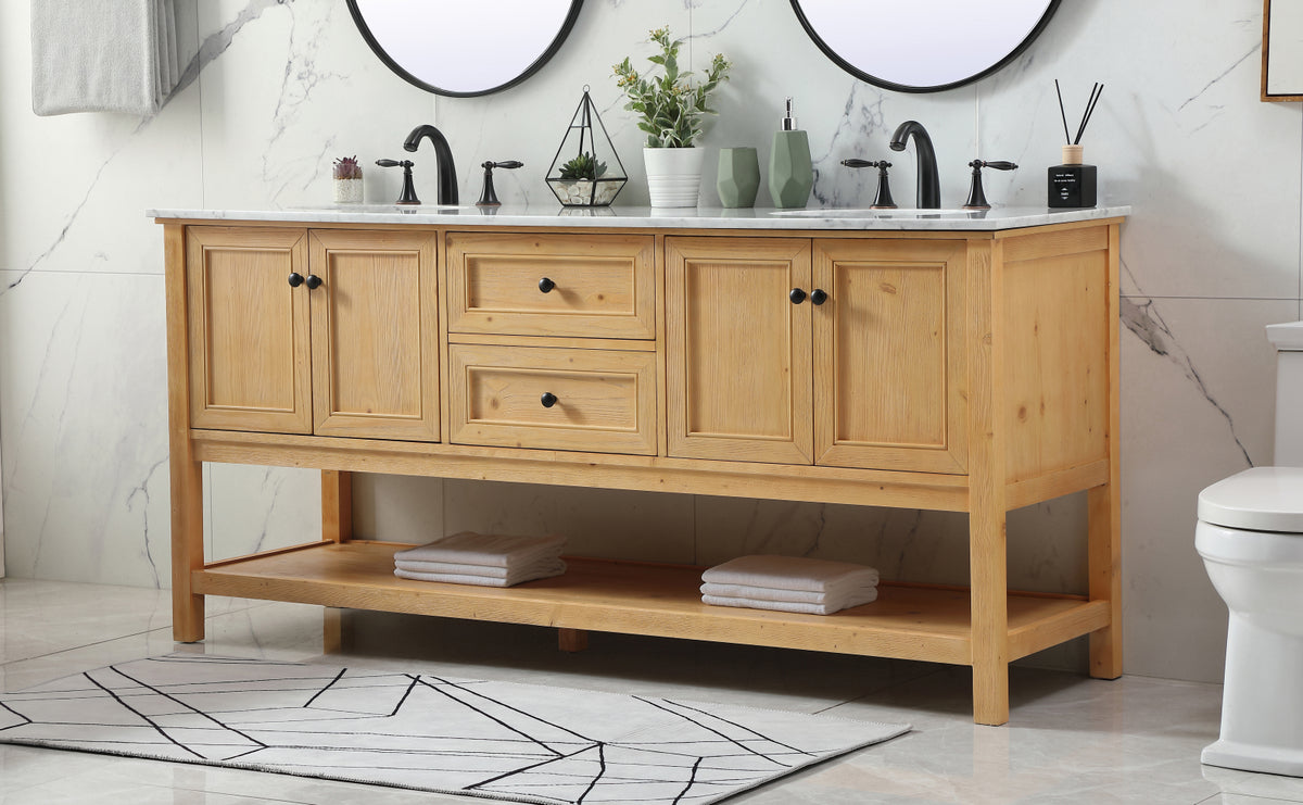 72 inch double bathroom vanity in natural wood