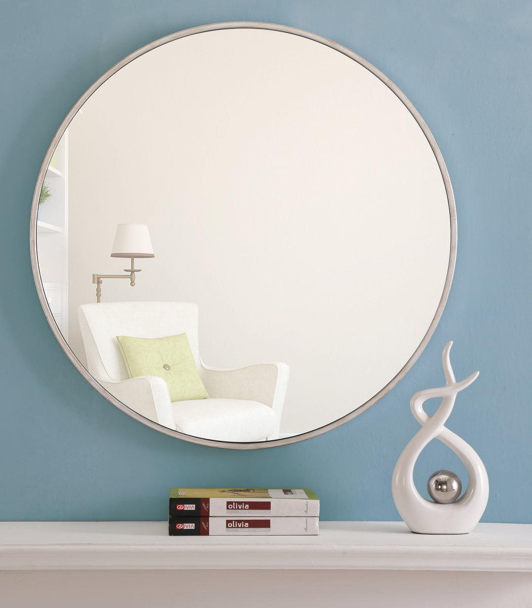 Metal frame Round Mirror 28 inch Silver finish