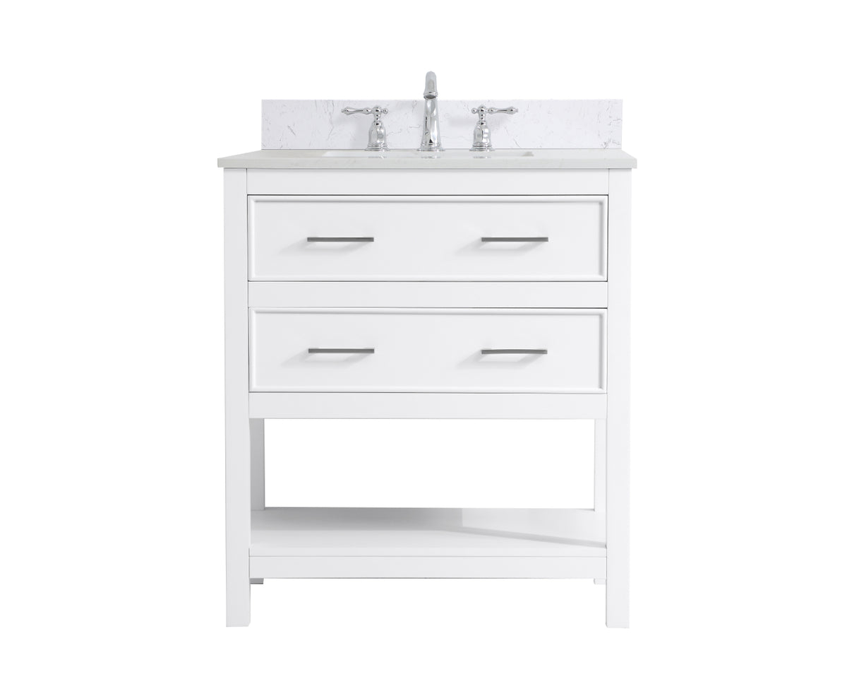 30 inch Single Bathroom Vanity in White with Backsplash