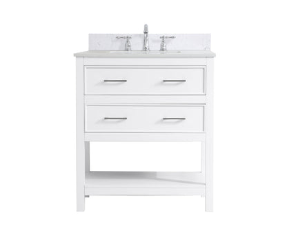 30 inch Single Bathroom Vanity in White with Backsplash