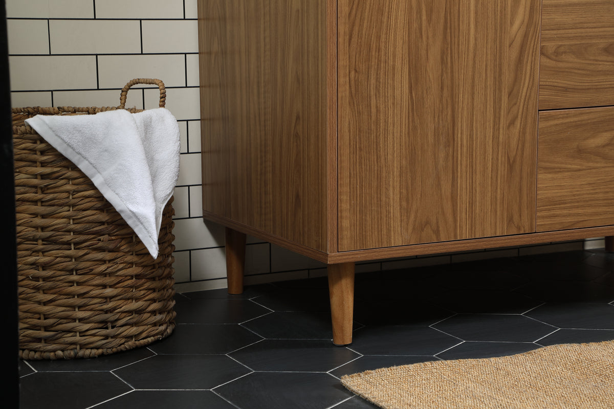 42 inch Single bathroom vanity in walnut brown with backsplash