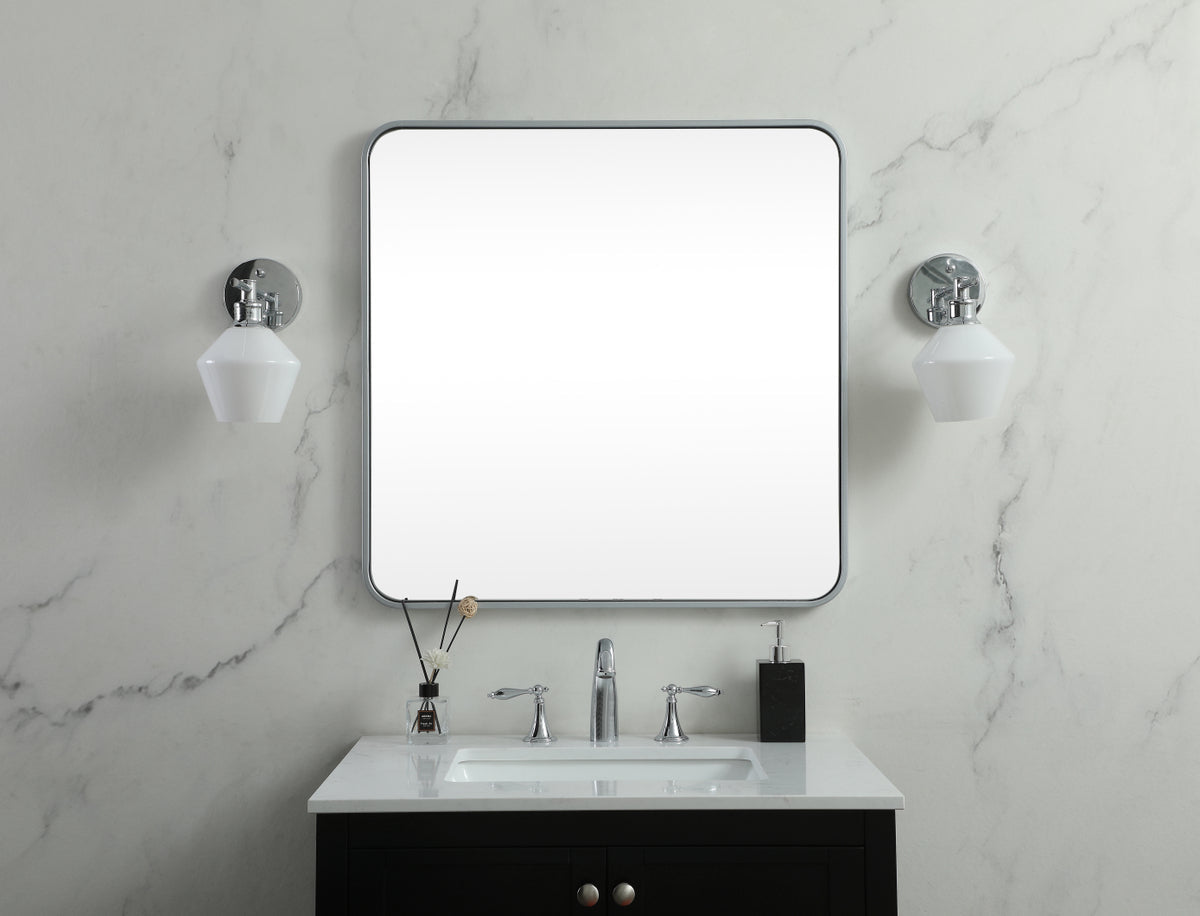 Soft corner metal square mirror 30x30 inch in Silver