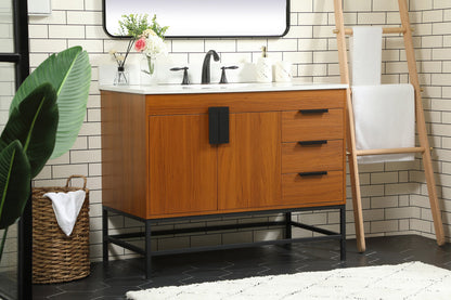 42 inch Single bathroom vanity in teak with backsplash
