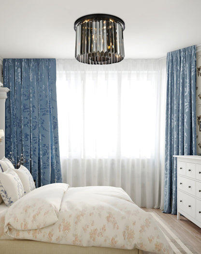 Sydney 6 light Matte Black Flush Mount Silver Shade (Grey) Royal Cut Crystal