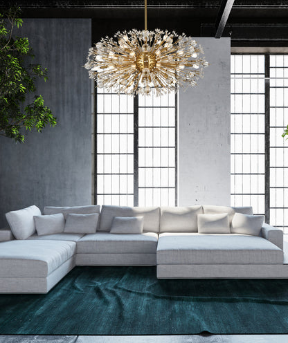 Vera 42 inch crystal starburst oval pendant in gold