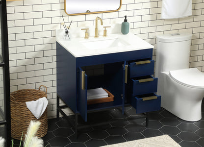 32 inch Single bathroom vanity in blue with backsplash