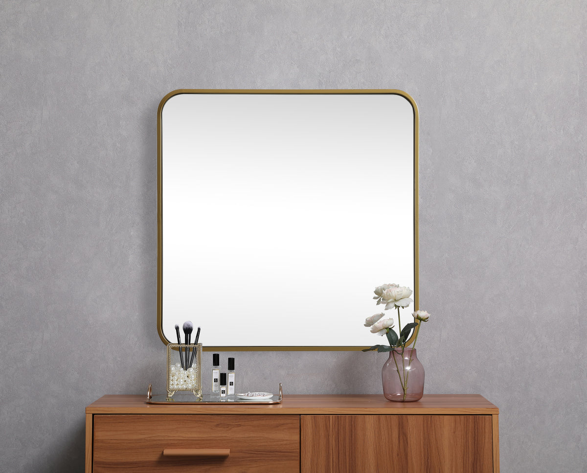 Soft corner metal square mirror 24x24 inch in Brass