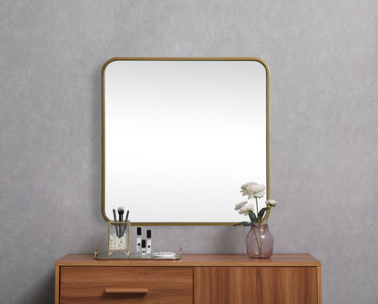 Soft corner metal square mirror 24x24 inch in Brass