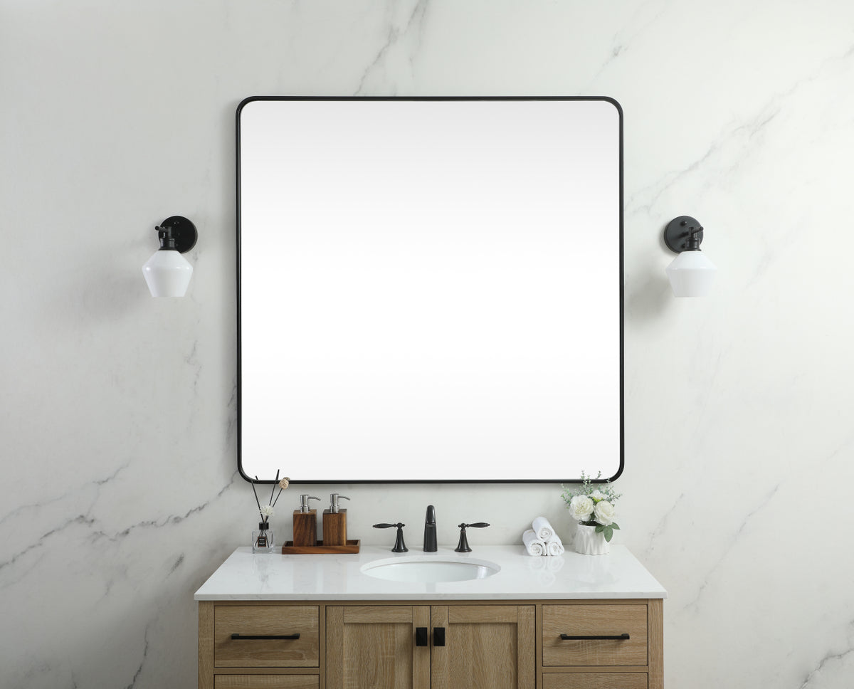 Soft corner metal square mirror 48x48 inch in Black