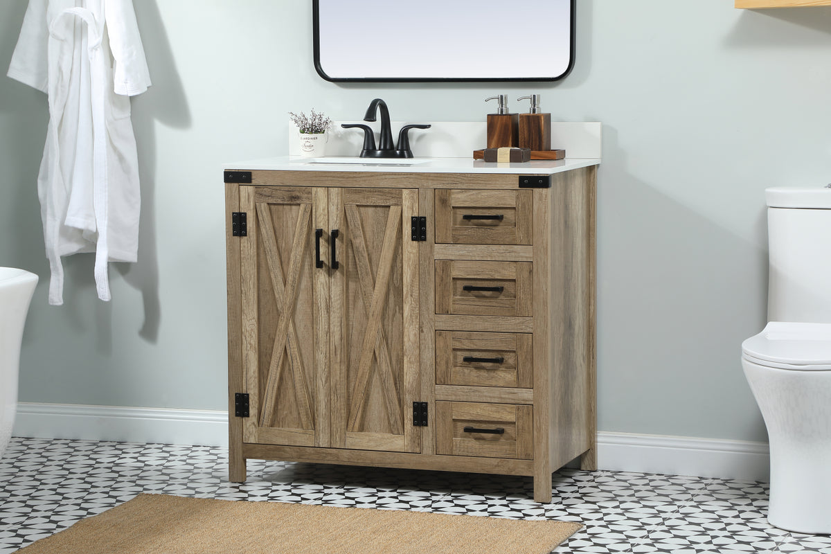 36 inch Single bathroom vanity in natural oak with backsplash