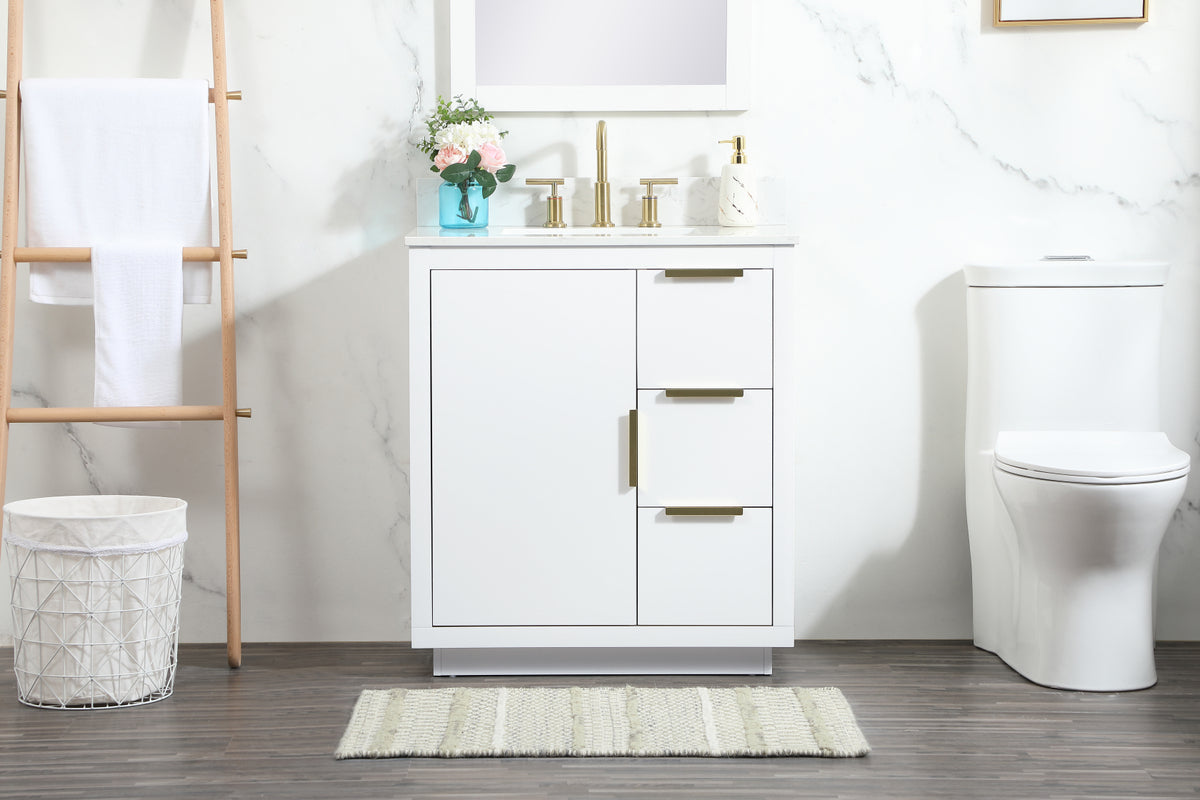 30 inch Single bathroom vanity in white with backsplash