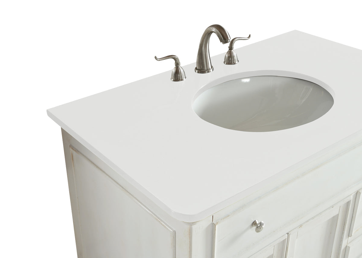 36 inch Single Bathroom vanity in Antique White with ivory white engineered marble