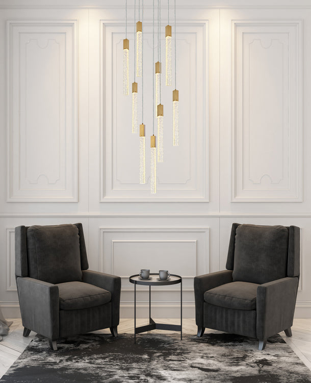 Weston 9 lights pendant in satin gold