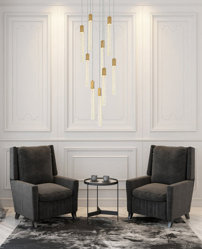 Weston 9 lights pendant in satin gold