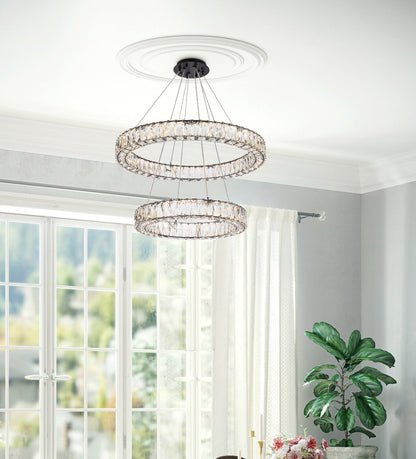 Monroe 28 inch LED double ring chandelier in black