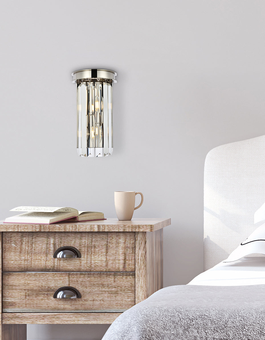 Sydney 2 light polished nickel Wall Sconce Clear Royal Cut Crystal