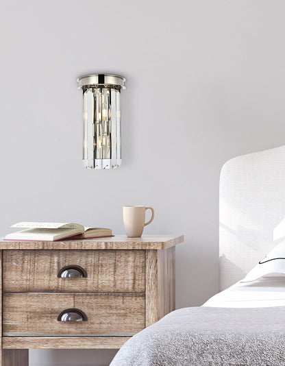 Sydney 2 light polished nickel Wall Sconce Clear Royal Cut Crystal