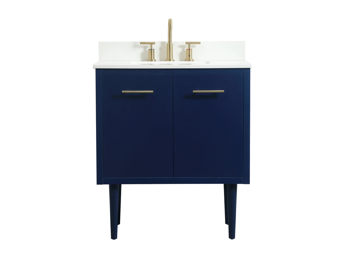 30 inch Single bathroom vanity in blue with backsplash