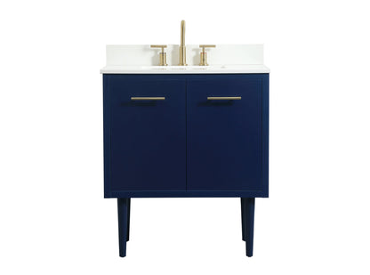30 inch Single bathroom vanity in blue with backsplash