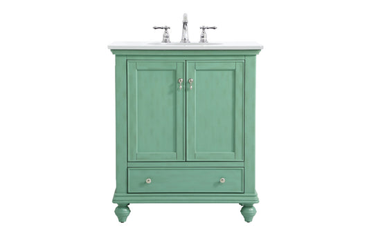 30 inch Single Bathroom vanity in vintage mint with ivory white engineered marble