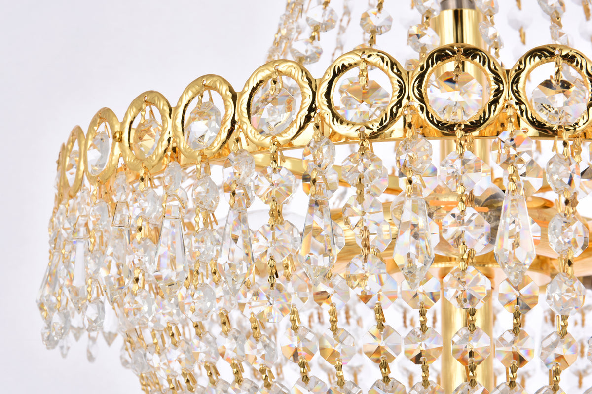 Century 8 light Gold Pendant Clear Royal Cut Crystal