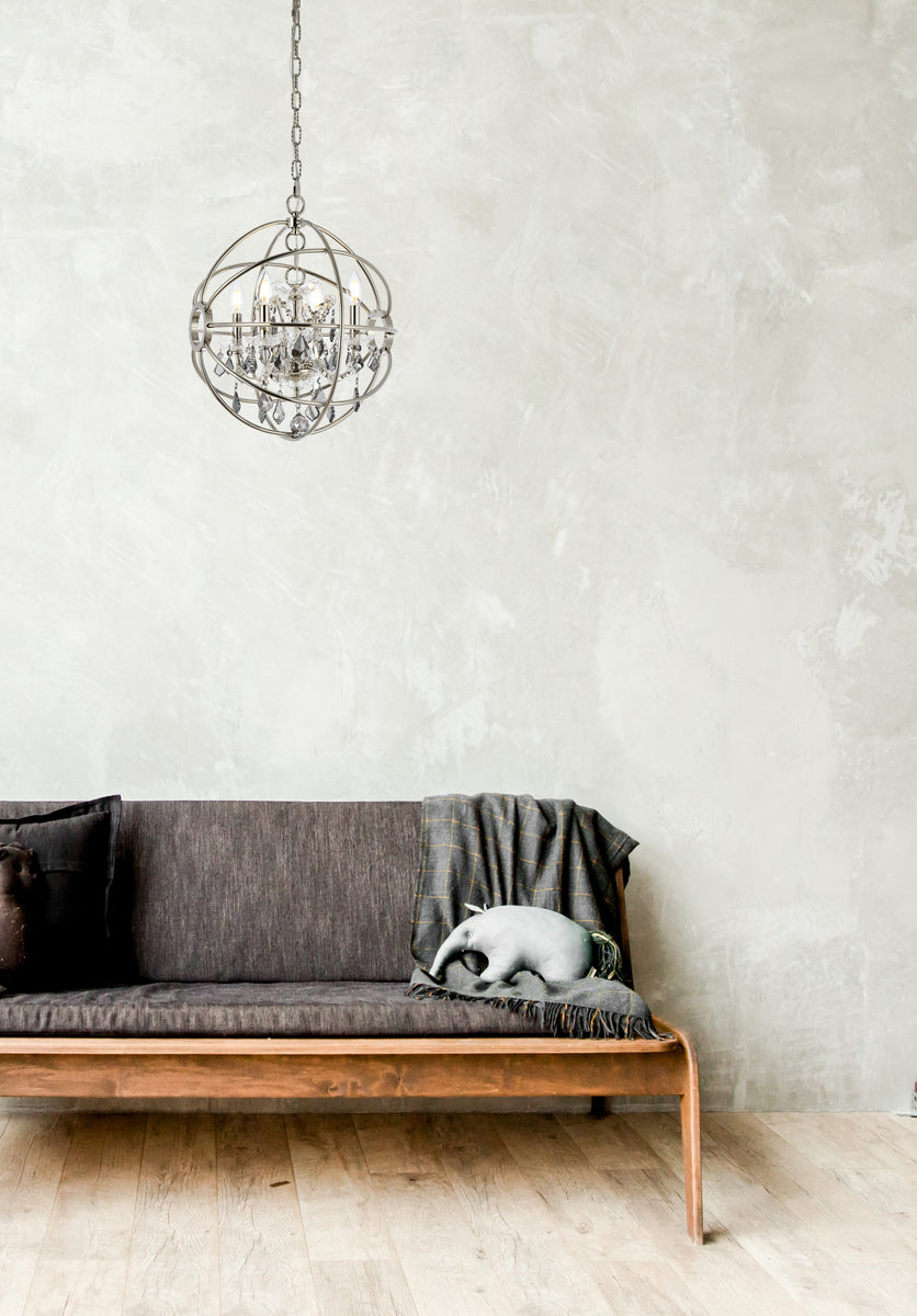 Geneva 4 light polished nickel Pendant Silver Shade (Grey) Royal Cut crystal