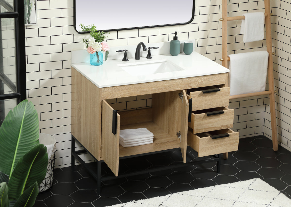 42 inch Single bathroom vanity in mango wood with backsplash
