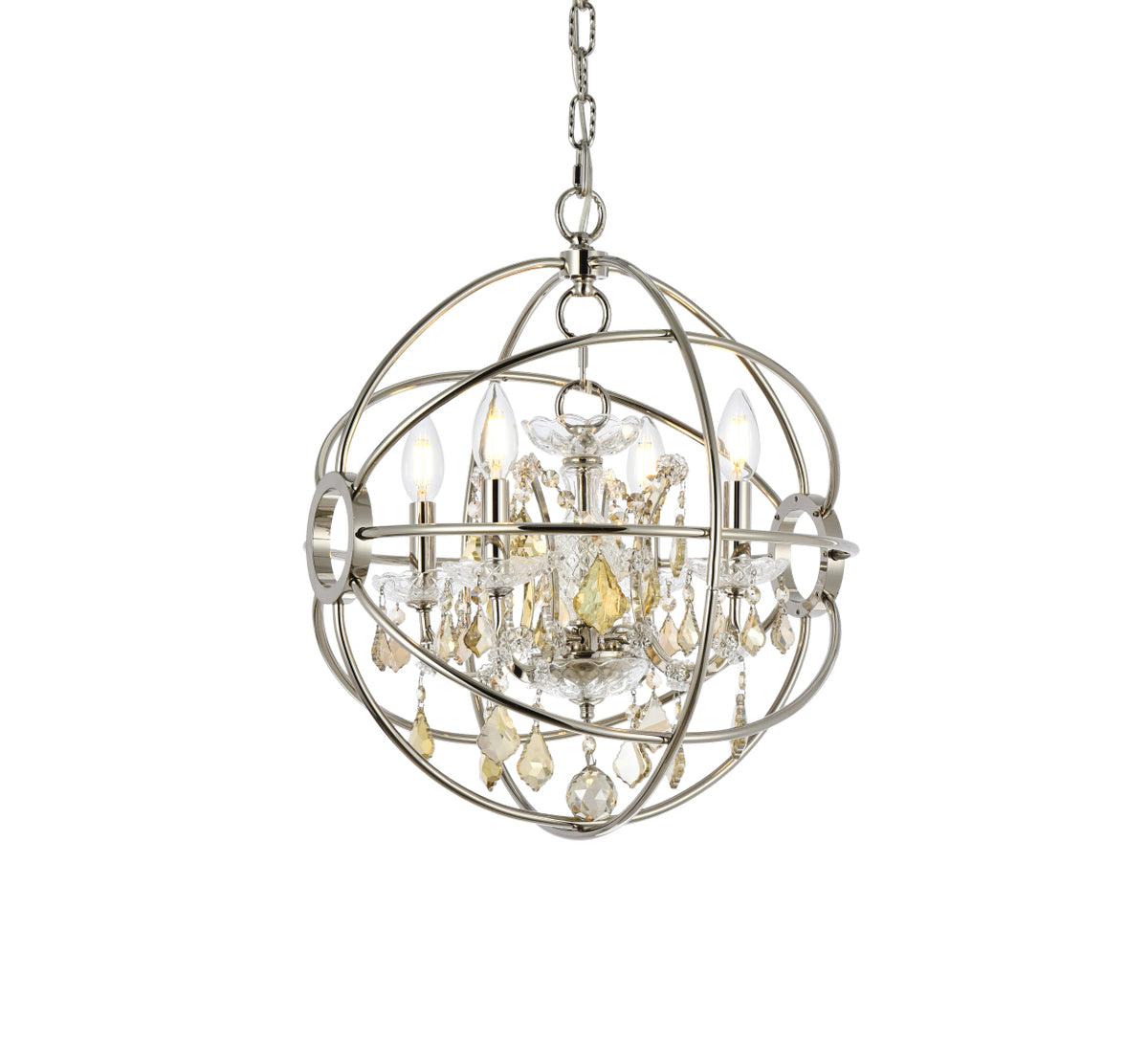 Geneva 4 light polished nickel Pendant Golden Teak (Smoky) Royal Cut crystal