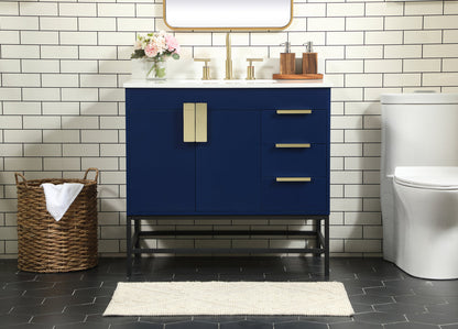 36 inch Single bathroom vanity in blue with backsplash