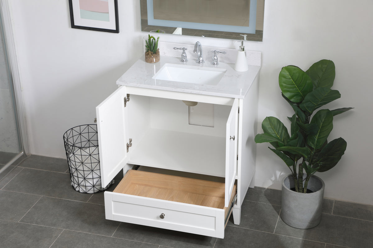 30 inch Single Bathroom Vanity in White with Backsplash