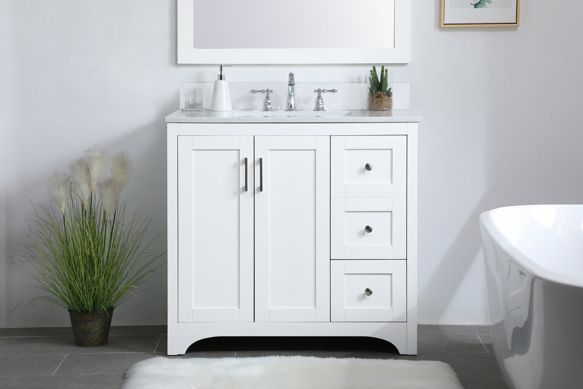 36 inch Single Bathroom Vanity in White with Backsplash