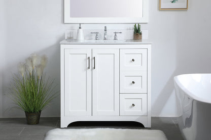 36 inch Single Bathroom Vanity in White with Backsplash