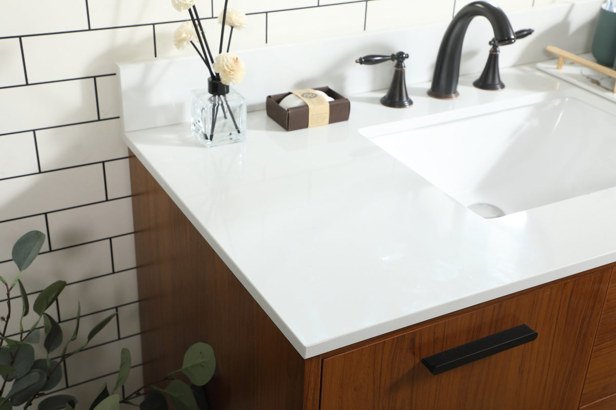42 inch bathroom vanity in Teak with backsplash