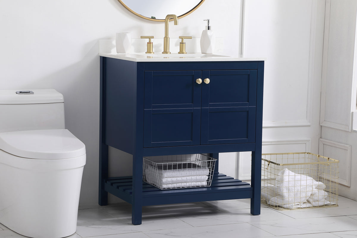 30 inch Single Bathroom Vanity in Blue with Backsplash