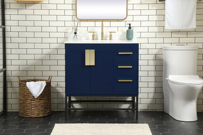 32 inch Single bathroom vanity in blue with backsplash