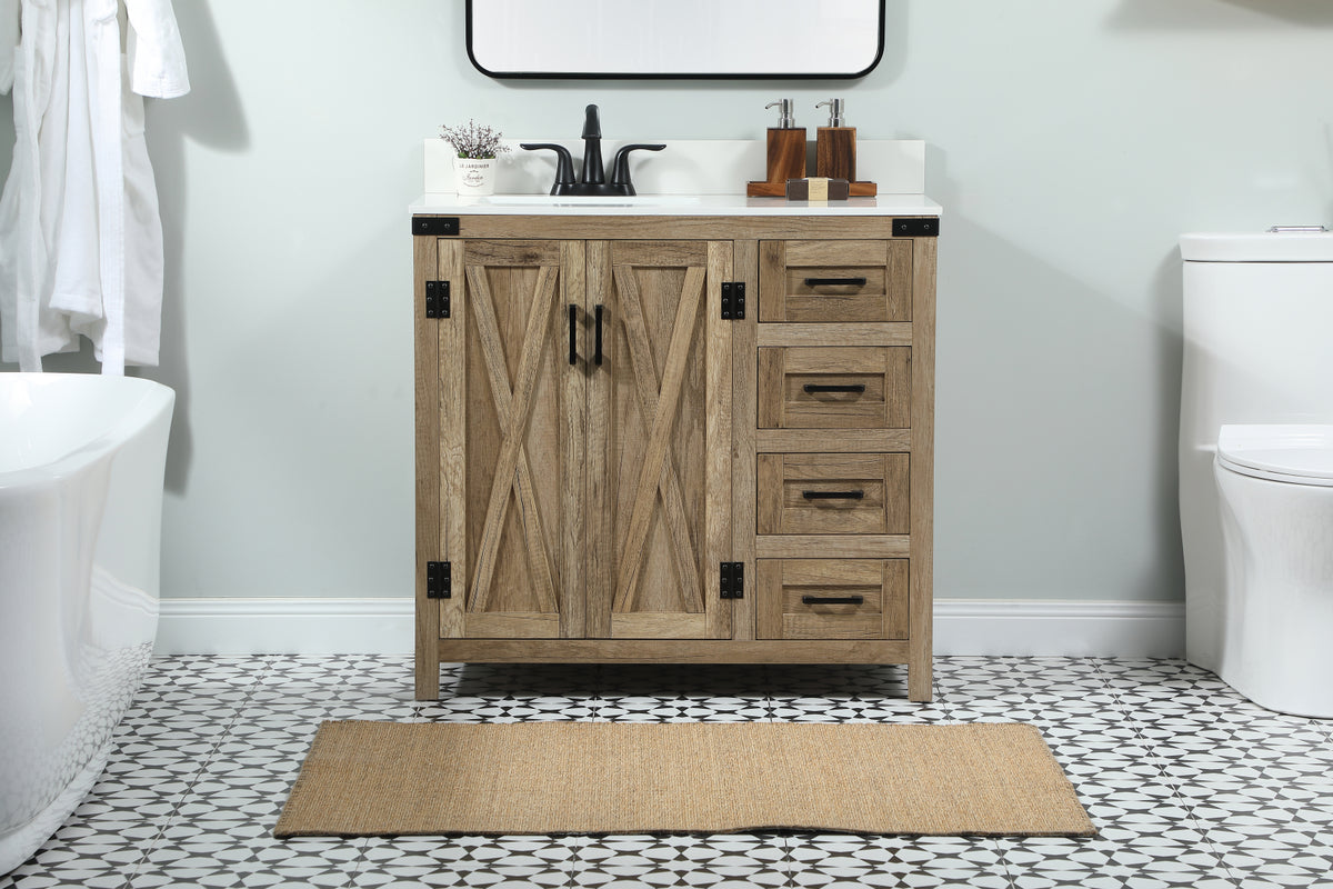 36 inch Single bathroom vanity in natural oak with backsplash