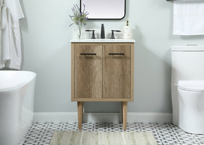 24 inch Single bathroom vanity in natural oak with backsplash