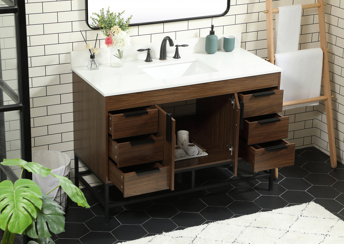 48 inch Single bathroom vanity in walnut with backsplash