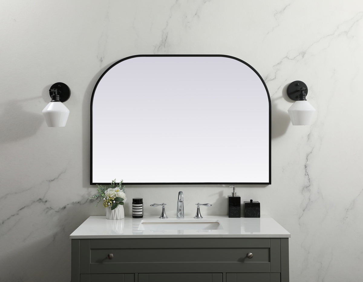 Metal Frame Arch Mirror 42x30 Inch in Black