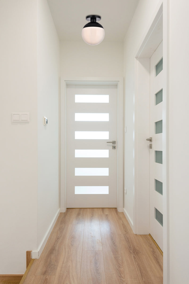 Eclipse 1 Light Black Flush Mount With Frosted White Glass