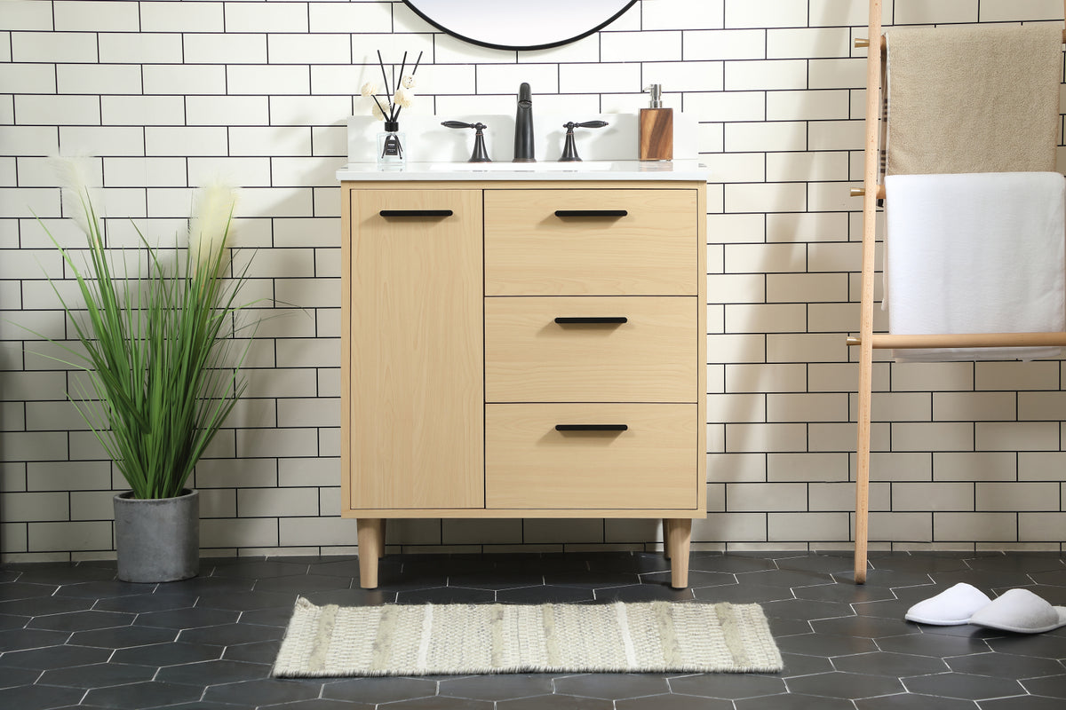 30 inch bathroom vanity in Maple with backsplash