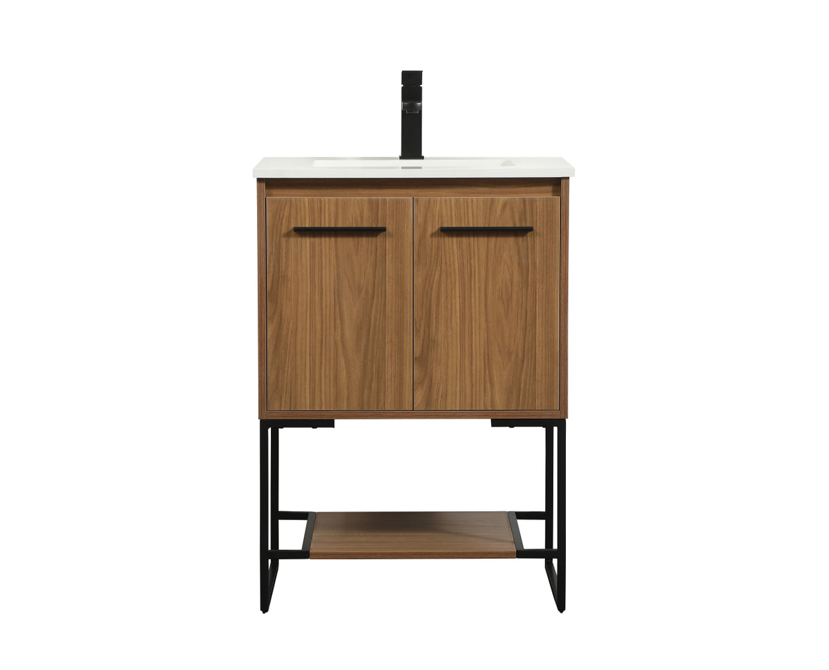 24 inch Single bathroom vanity in walnut brown