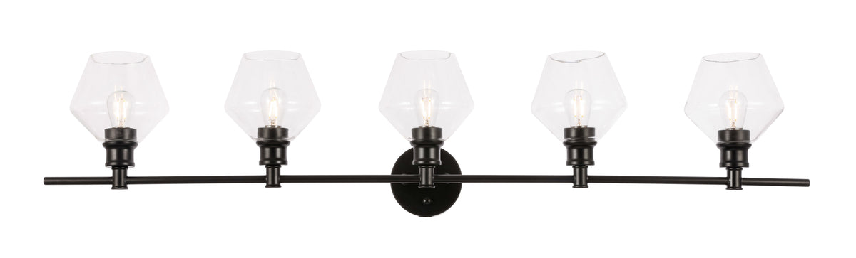 Gene 5 light Black and Clear glass Wall sconce